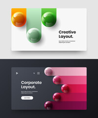 Modern company cover vector design concept set. Colorful 3D balls booklet layout bundle.