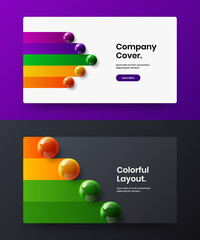 Creative 3D spheres flyer template set. Colorful journal cover design vector concept collection.
