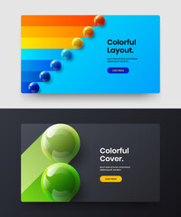 Colorful banner vector design template set. Minimalistic 3D balls postcard illustration composition.