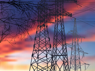 lectric towers group under sunset clouds