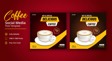 Hot And Special Delicious Coffee Social Media post, Coffee Social Media Post Template, Coffee Shop Social Media Template
