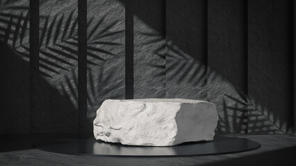Pedestal stone for product showcase in granite room.