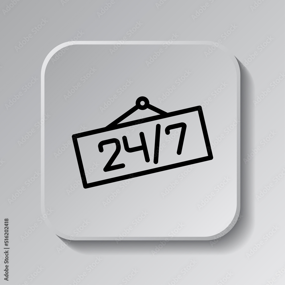 Aufkleber 24h hours a day and 7 days a week icon vector. flat design. black icon on square button with shadow.