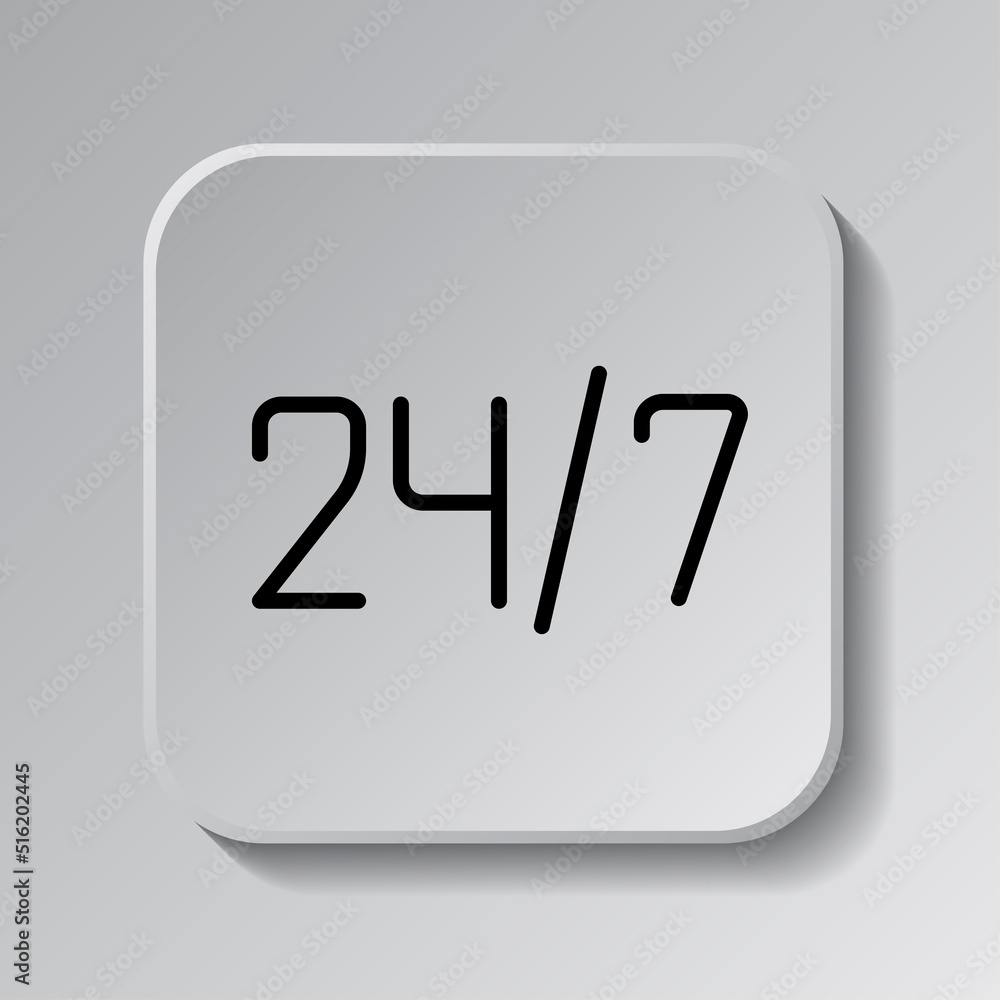Aufkleber 24h hours a day and 7 days a week simple icon, vector. flat design. black icon on square button with