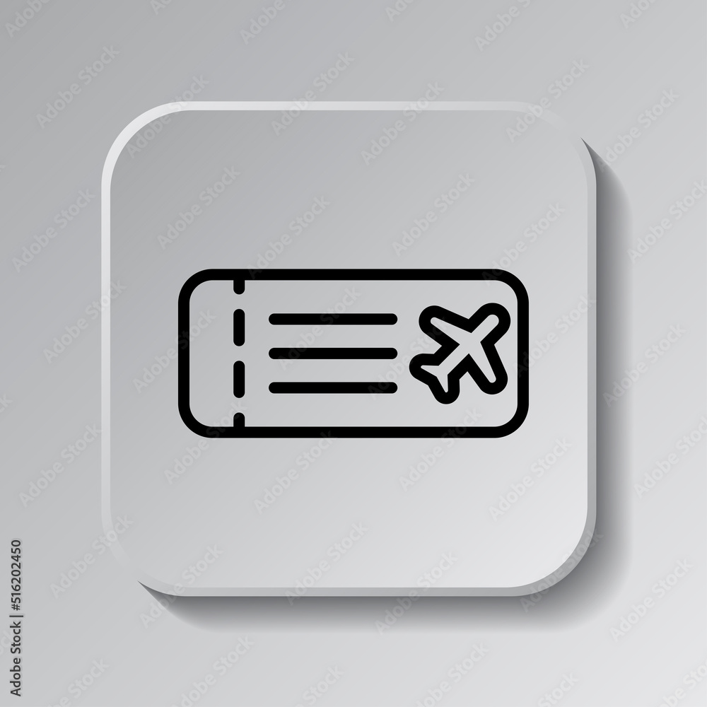 Poster air ticket simple icon vector. flat design. black icon on square button with shadow. grey background