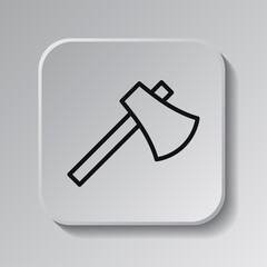 Axe simple icon vector. Flat design. Black icon on square button with shadow. Grey background.ai