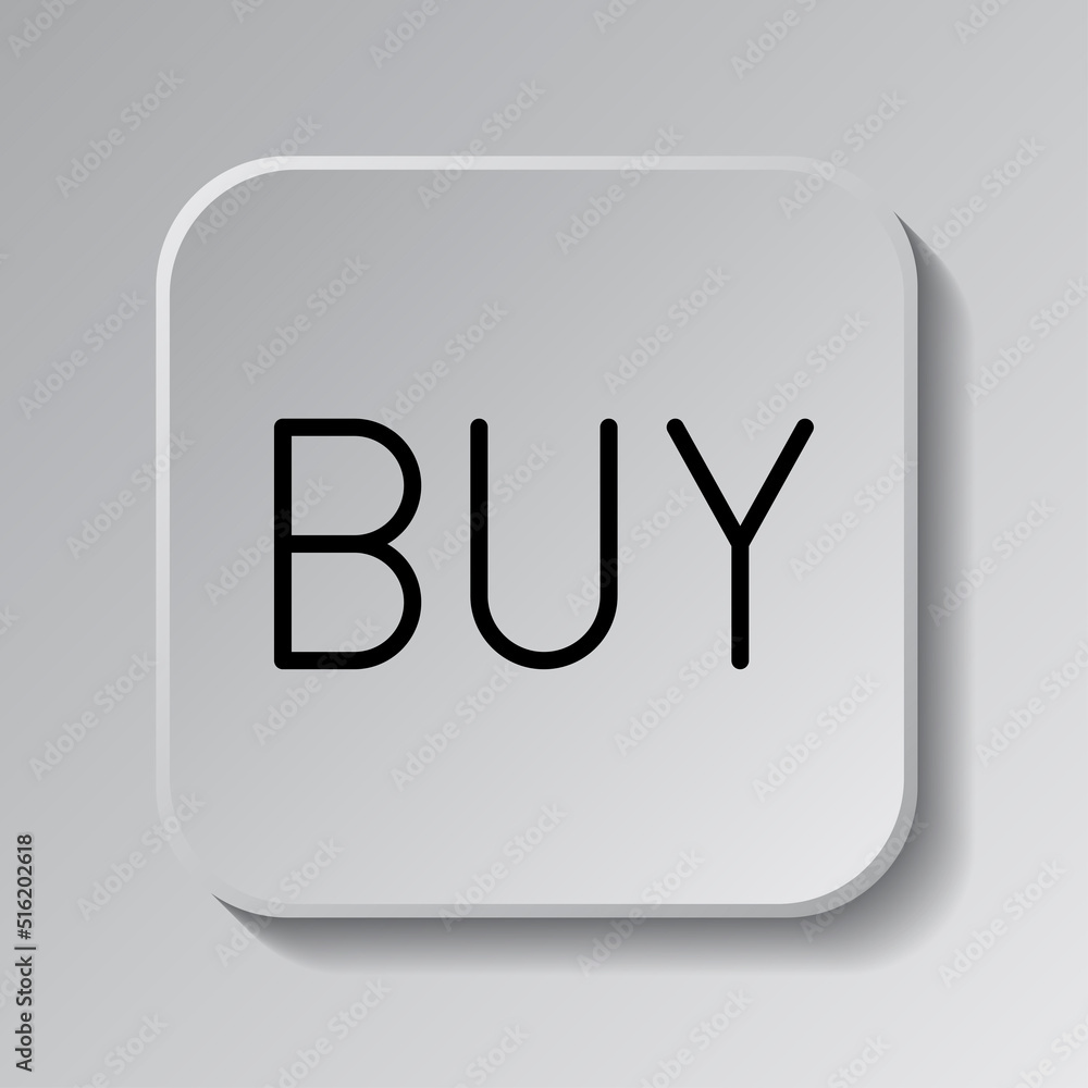 Aufkleber buy simple icon vector. flat design. black icon on square button with shadow. grey background.ai