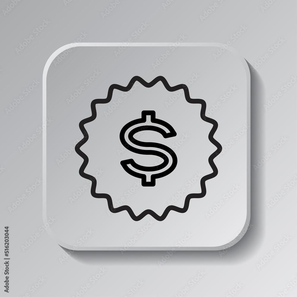 Poster discount icon, vector. flat design. black icon on square button with shadow. grey background.ai