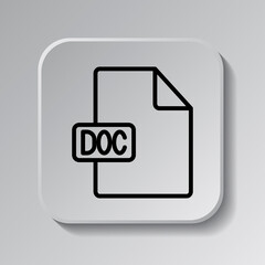 DOC file simple icon vector. Flat design. Black icon on square button with shadow. Grey background.ai