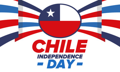 Chile Independence Day. Happy national holiday Fiestas Patrias. Freedom day. Celebrate annual in September 18. Chile flag. Patriotic chilean design. Poster, card, banner, template, background. Vector