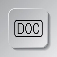 DOC simple icon vector. Flat design. Black icon on square button with shadow. Grey background.ai