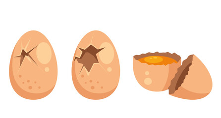 Broken egg isolated set collection. Vector flat cartoon graphic design illustration