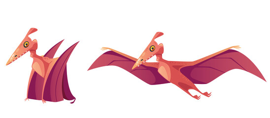 Pterodactyl character sitting and flying concept. Vector flat graphic design element illustration © PrettyVectors