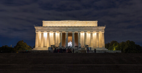 Scene of Abraham Lincoln Memorial at the twilight time, Washington DC, United States, history and culture for travel concept