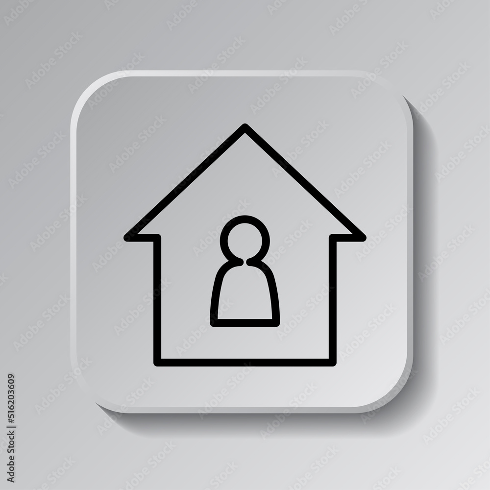 Poster human, house simple icon vector. flat design. black icon on square button with shadow. grey backgrou