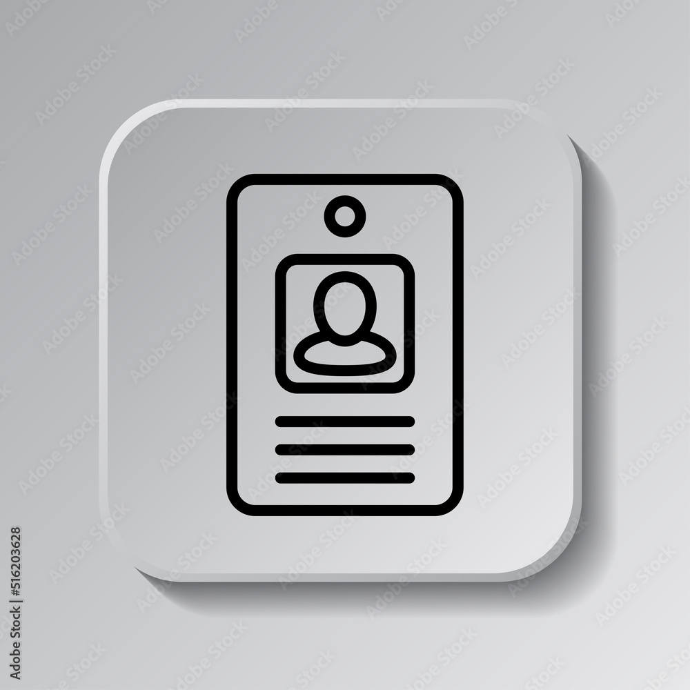 Poster id card icon vector. flat design. black icon on square button with shadow. grey background.ai