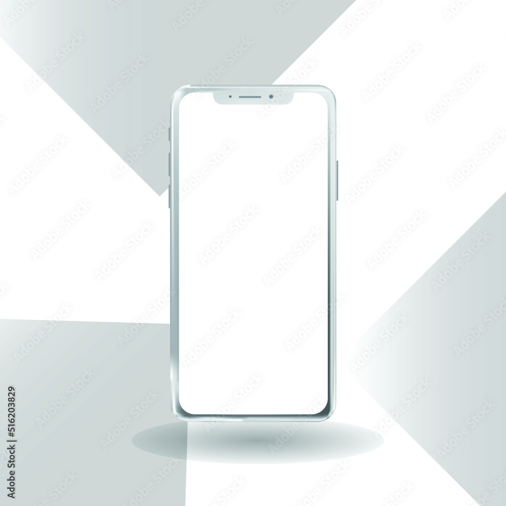 Poster mobile phone with shadow for business smartphone and outline with blank screen isolated on white bac