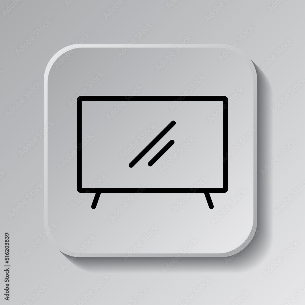 Poster monitor, tv icon vector. flat design. black icon on square button with shadow. grey background.ai
