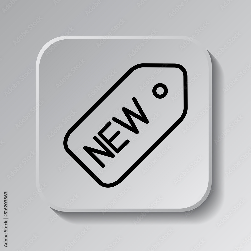 Poster new badge icon vector. flat design. black icon on square button with shadow. grey background.ai