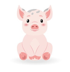 Cute baby pig little chracter for kids. Flat vector illustration