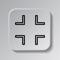 Minimize full screen icon vector. Flat design. Black icon on square button with shadow. Grey background.ai