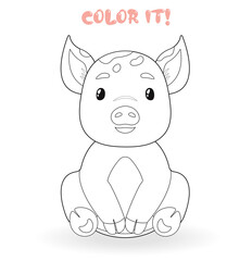 Сoloring page for kids with little cute pig. Color it vector illustration