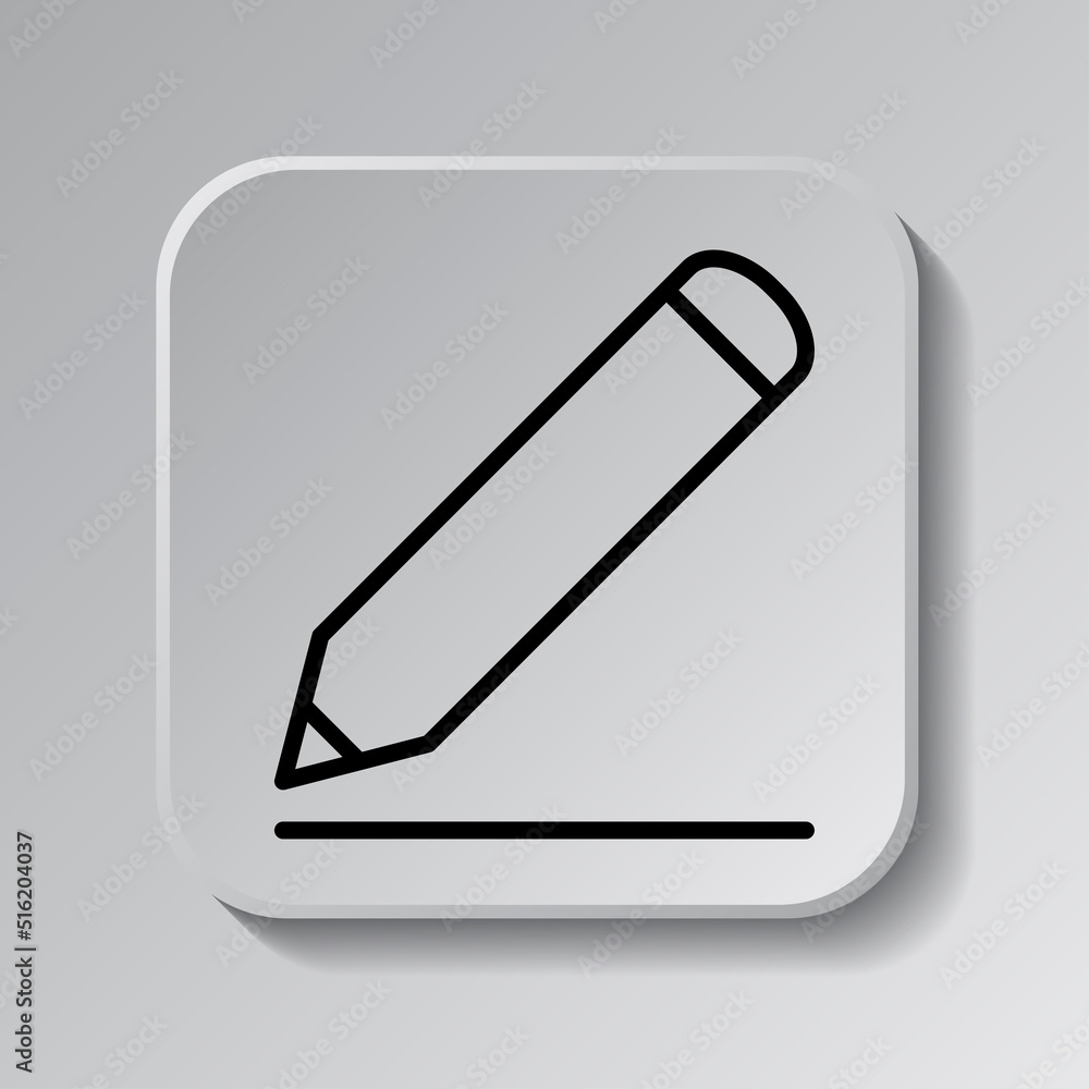 Aufkleber pencil icon vector. flat design. black icon on square button with shadow. grey background.ai