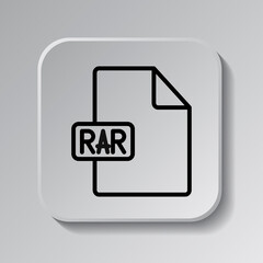 Fototapeta premium RAR file simple icon vector. Flat design. Black icon on square button with shadow. Grey background.ai