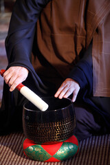 Installation of Buddha's relics in the Vincennes Buddhist temple.Zen ceremony