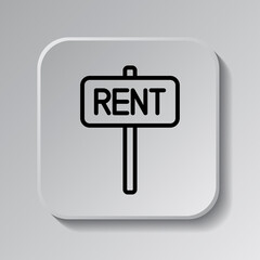 Rent banner simple icon vector. Flat design. Black icon on square button with shadow. Grey background.ai