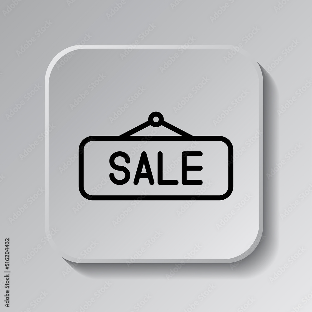Poster sale banner simple icon vector. flat design. black icon on square button with shadow. grey backgroun