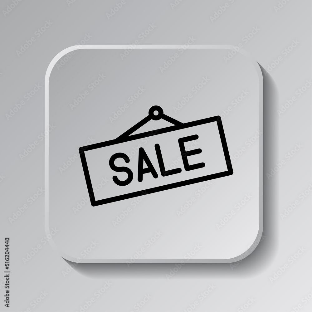 Poster sale banner simple icon, vector. flat design. black icon on square button with shadow. grey backgrou