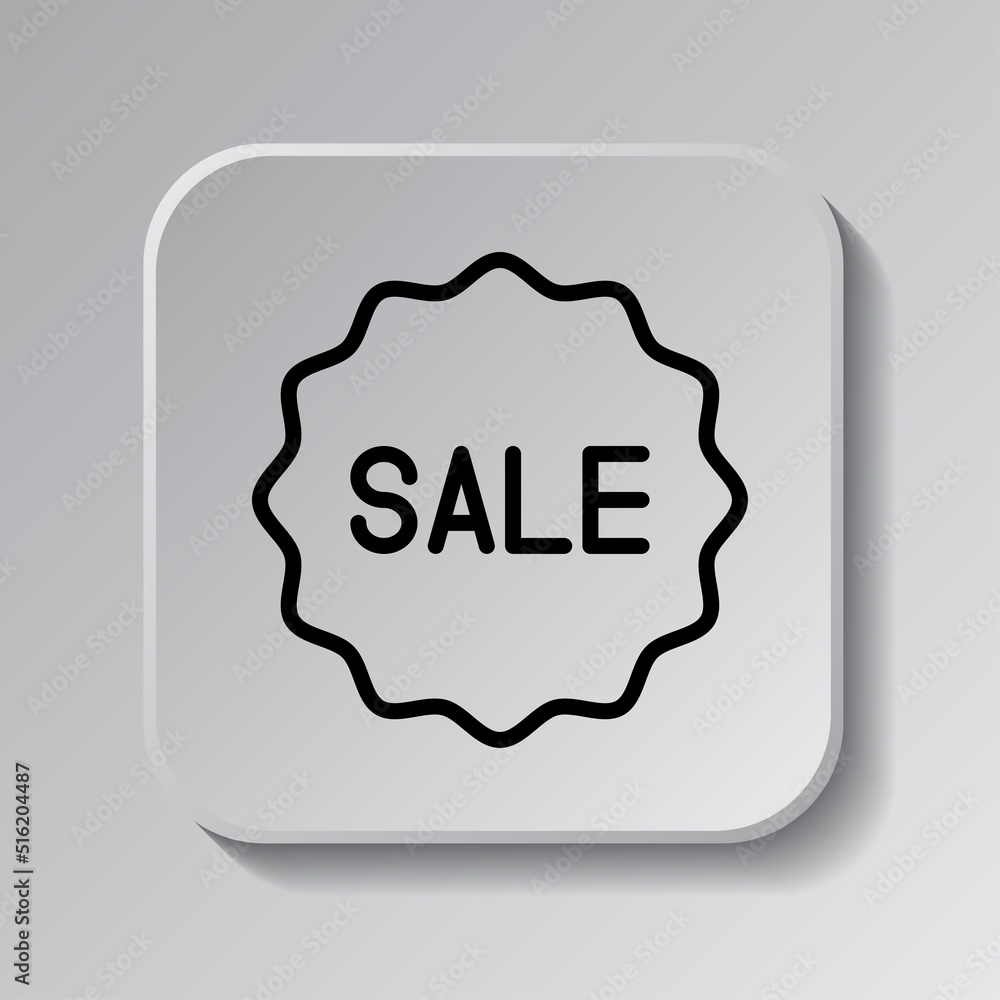 Poster sale icon vector. flat design. black icon on square button with shadow. grey background.ai