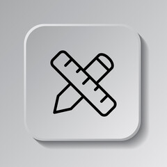 Ruler, pen simple icon vector. Flar design. Black icon on square button with shadow. Grey background.ai