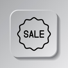 Sale icon vector. Flat design. Black icon on square button with shadow. Grey background.ai