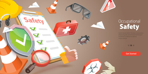 3D Vector Conceptual Illustration of Occupational Safety, Worker Security Protection Policy