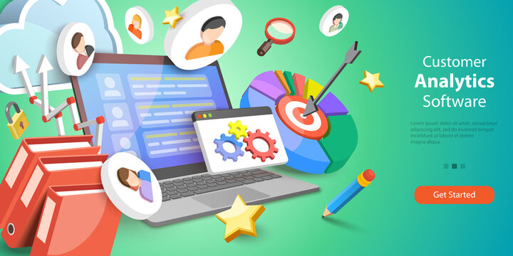 3D Vector Conceptual Illustration of Customer Analytics Software, Client Profile Analysis