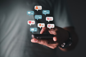 A close up view of a businessman using a smartphone to communicate via social media 