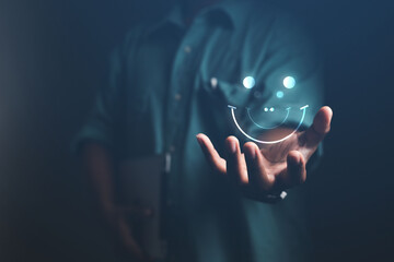 customer experience concept Businessman Rating Smile Technology Emoticons 2022 Customer Satisfaction Survey	
