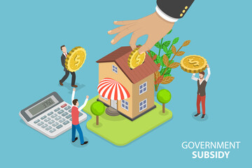 3D Isometric Flat Vector Conceptual Illustration of Government Subsidy, Financial Support From Federal Budget