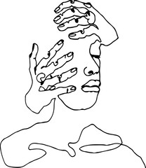 outline of the female silhouette with hands on face