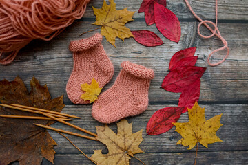 Finished knitting project, soft and unique handmade socks for newborn baby, made of premium alpaca...