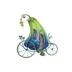 Cinderella's fairytale carriage. Watercolour fairy-tale object isolated. - obrazy, fototapety, plakaty