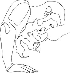 illustration of the outlines of two men kissing on the white background, LGBT concept