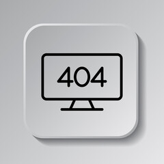 404, error simple icon, vector. Flat design. Black icon on square button with shadow. Grey background.ai