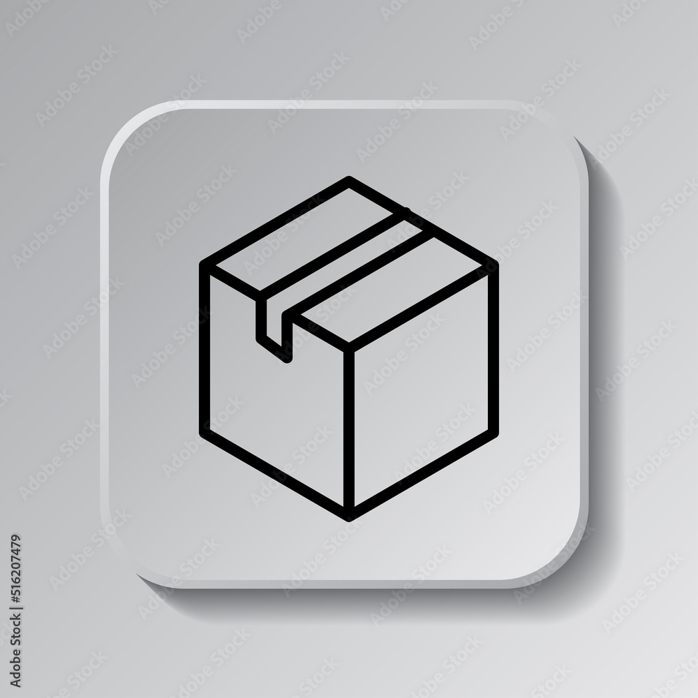Poster box simple icon, vector. flat design. black icon on square button with shadow. grey background.ai
