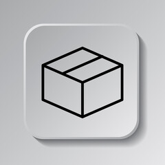 Box icon, vector. Flat design. Black icon on square button with shadow. Grey background.ai
