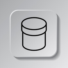 Box round simple icon vector. Flat design. Black icon on square button with shadow. Grey background.ai