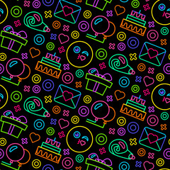 Neon Black Happy birthday event party seamless pattern vector