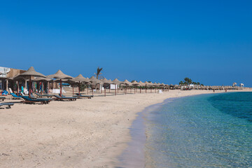 Relaxing and Sandy Coastline of the Red Sea Beach in Marsa Alam city, Egypt